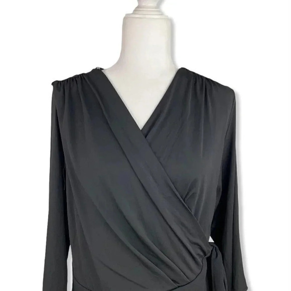 ECI Stretch 3/4 Sleeve Black Women's Wrap Dress - Picture 5 of 10
